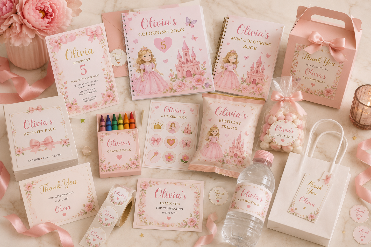 Personalised party favours and celebration stationery